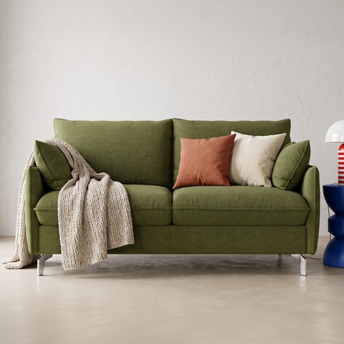 Canapé droit convertible 3 places en tissu chenille vert olive - ouverture express - Astoria
