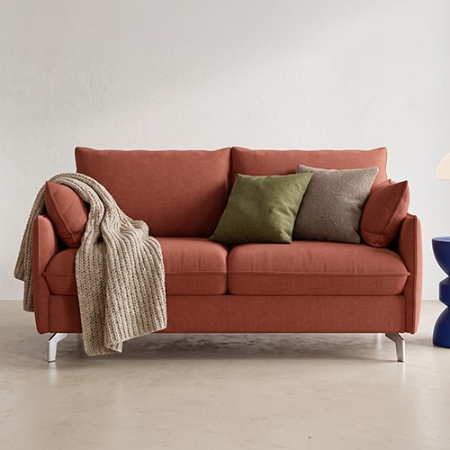 Canapé droit convertible 3 places en tissu chenille terracotta - ouverture express - Astoria