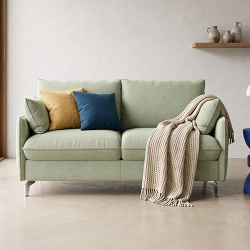 Canapé droit convertible 3 places en tissu chenille vert sauge - ouverture express - Astoria