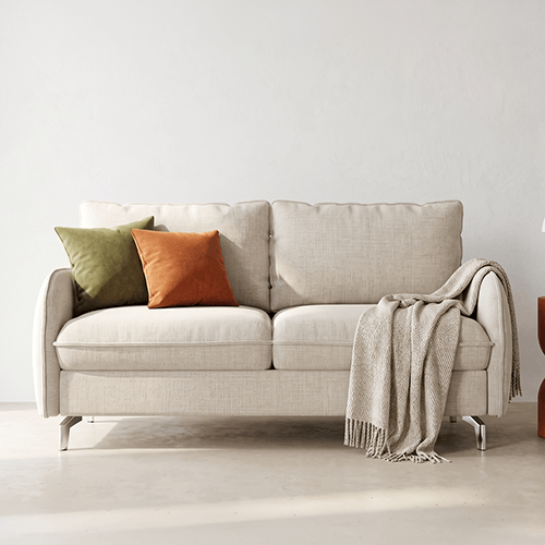 Canapé droit convertible 3 places en tissu chenille beige - ouverture express - Novoli