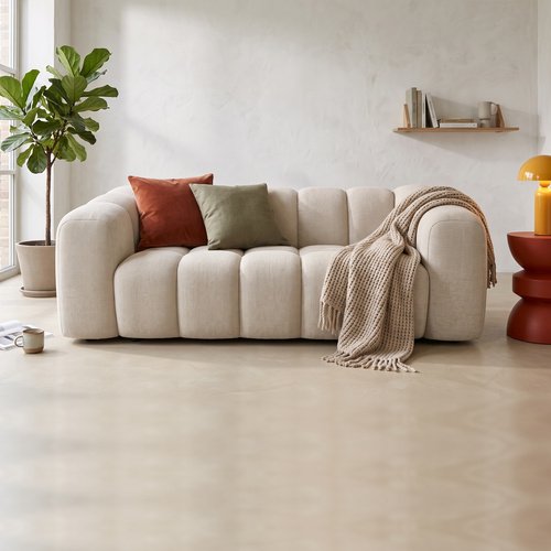Canapé capitonné convertible 3 places en tissu chenille beige - ouverture express - Belleville
