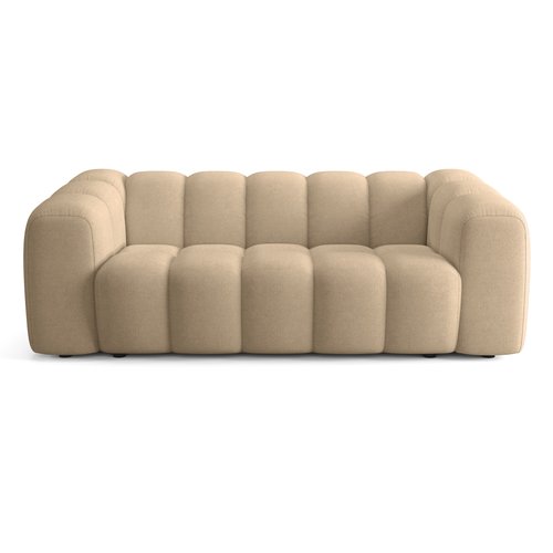 Canapé capitonné 3 places en tissu chenille taupe - Belleville