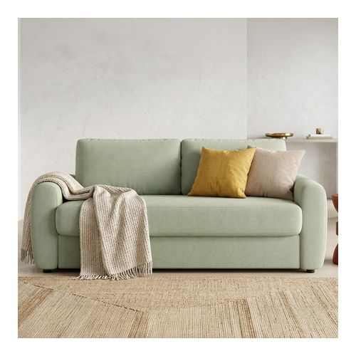 Canapé droit convertible 3 places en tissu chenille vert sauge - ouverture express - Salvia
