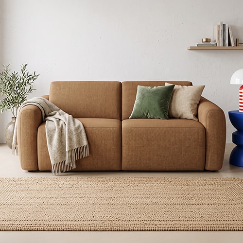 Canapé droit convertible 3 places en tissu chenille moka - ouverture express - Suzie