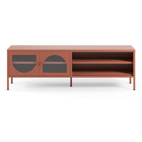 Meuble TV 2 portes 2 niches en métal terracotta 160 cm - Ysia