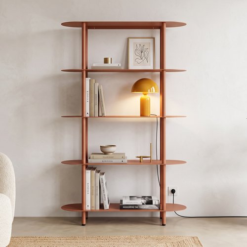 Etagère bibliothèque arrondie 5 niveaux en métal terracotta 90 cm - Ysia