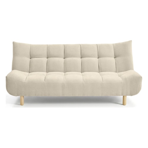 Canapé capitonné convertible 3 places en tissu chenille beige - Bumpy