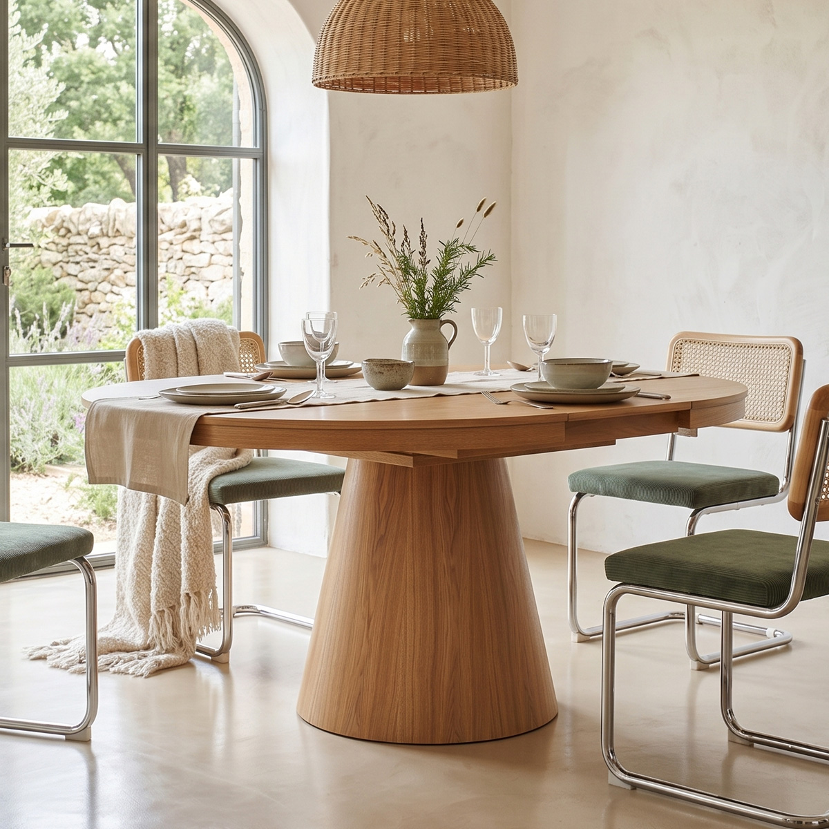 Table à manger ronde extensible 4/6 pers. effet Chêne 120/160x120 cm - Trento