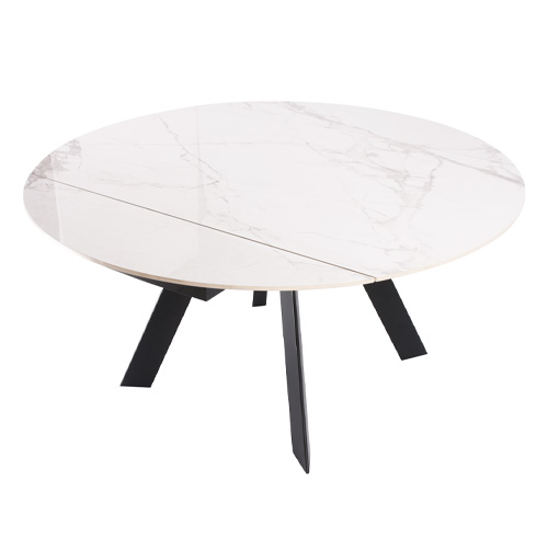 Table à manger ronde extensible 3/6 pers. en céramique effet Marbre gris Pandora et piètement noir 90/150x90 cm - Circe