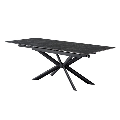 Table à manger rectangulaire extensible 6/10 pers. en céramique gris anthracite et piètement noir 160/290x90 cm - Vik