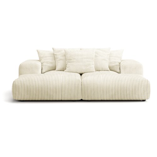 Canapé droit 3 places assise profonde en velours côtelé beige - Belvia