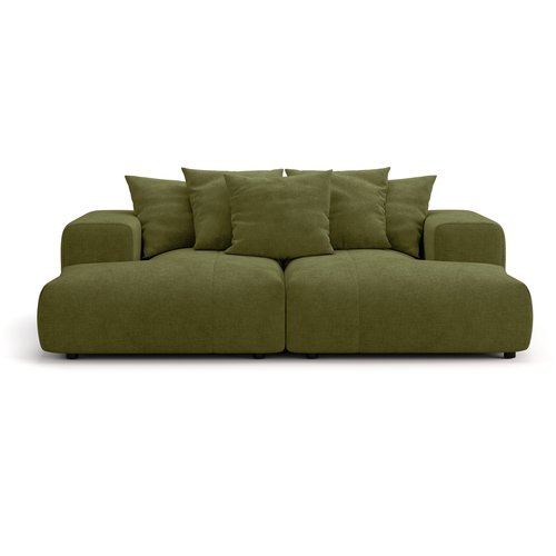 Canapé droit 3 places assise profonde en tissu chenille vert olive - Belvia