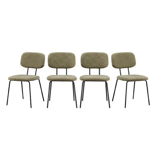 Lot de 4 chaises en tissu chenille vert et piètement noir - Lucie