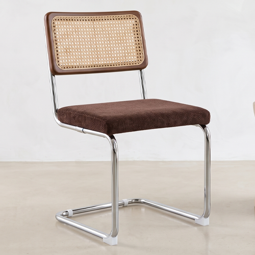 Lot de 2 chaises en cannage, tissu chenille marron et piètement chromé - Muse