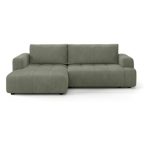 Canapé d'angle à gauche convertible 4 places en tissu chenille vert olive - ouverture rapide - Karl