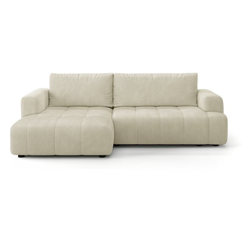 Canapé d'angle à gauche convertible 4 places en tissu chenille beige - ouverture rapide - Karl