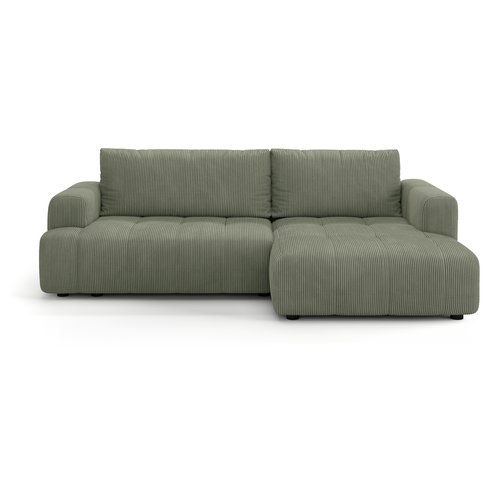 Canapé d'angle à droite convertible 4 places en tissu chenille vert olive - ouverture rapide - Karl