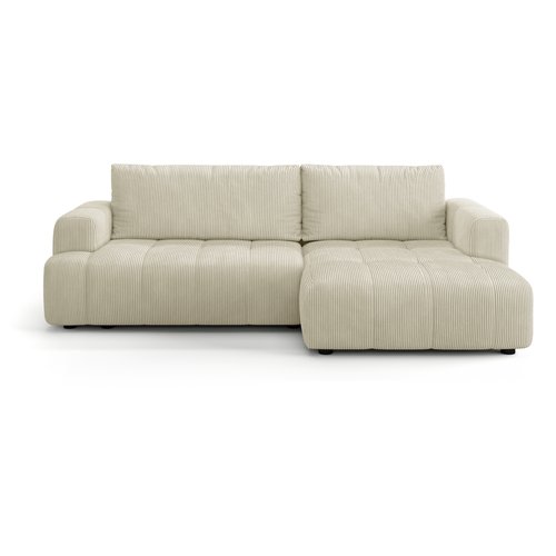 Canapé d'angle à droite convertible 4 places en tissu chenille beige - ouverture rapide - Karl