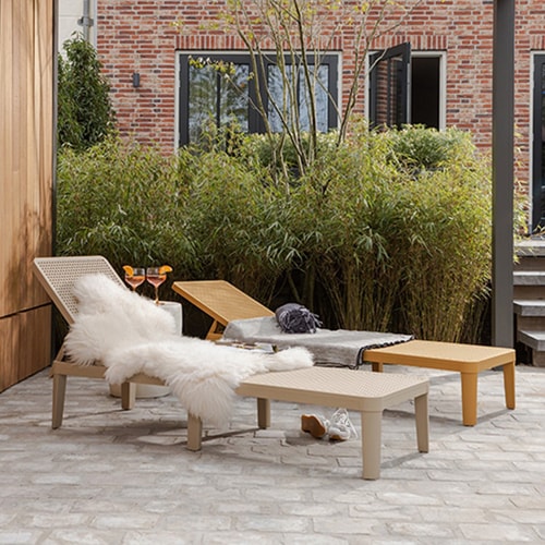 Chaise longue de jardin réglable sable - Jinte