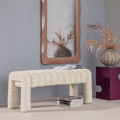 Banc en tissu bouclé bouclé matelassé beige - Frex