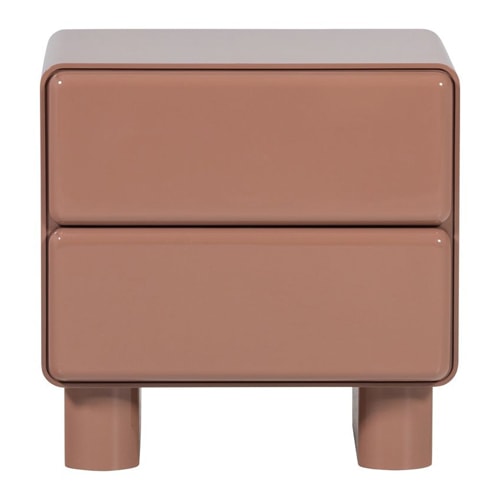 Table de chevet 2 tiroirs laquée vieux rose brillant 57 cm - Lustra