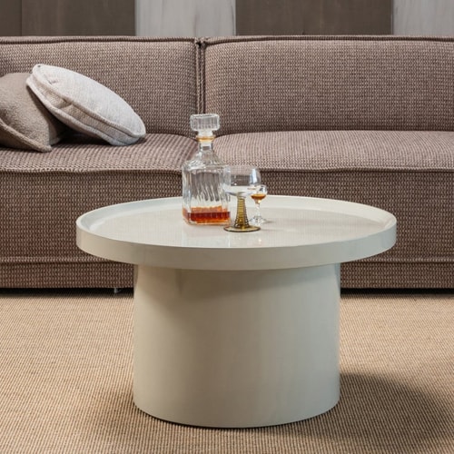 Table d'appoint ronde laquée sable brillant Ø70 cm - Veluna