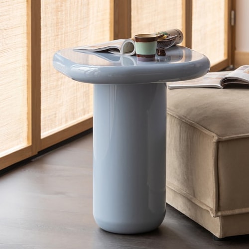 Table d'appoint carrée à bords arrondis laquée bleu clair brillant 50 cm - Zava