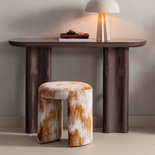 Console ovale laquée brun foncé brillant 120 cm - Evara