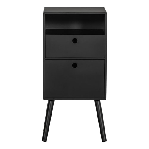 Table de chevet haut rétro 2 tiroirs 1 niche en bois laqué noir 36 cm - Ozzy