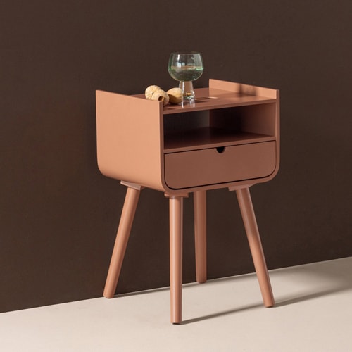 Table de chevet rétro 1 tiroir laqué vieux rose 36 cm - Nils