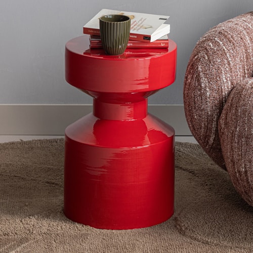 Table d'appoint en métal laqué rouge brillant Ø30 cm - Ferry
