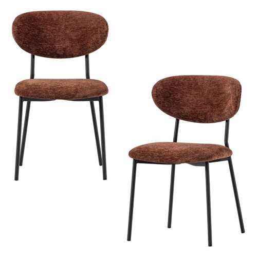 Lot de 2 chaises de salle à manger en tissu chenille brun - Kjeld