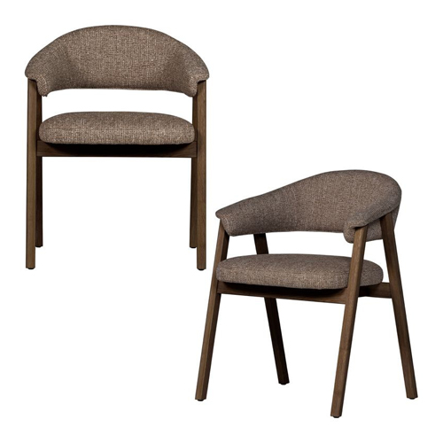 Lot de 2 chaises de salle à manger en bois et tissu bouclé brun foncé - Tunar