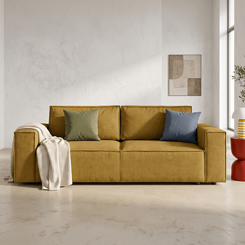 Canapé convertible 3 places avec coffre de rangement en tissu chenille bronze - Harper