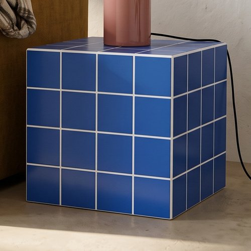 Bout de canapé cubique effet mosaïque bleu électrique 40 cm - Ibiza