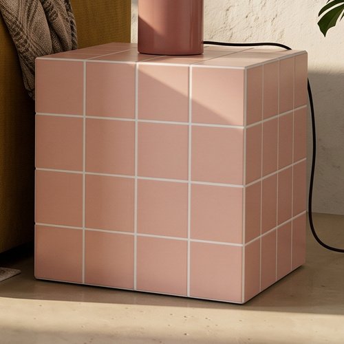 Bout de canapé cubique effet mosaïque rose pâle 40 cm - Ibiza