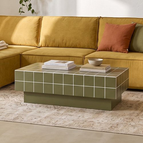 Table basse rectangulaire effet mosaïque vert olive 100 cm - Ibiza