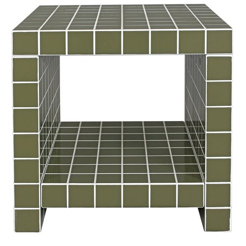 Bout de canapé cubique avec niche effet mosaïque vert olive 40 cm - Ibiza