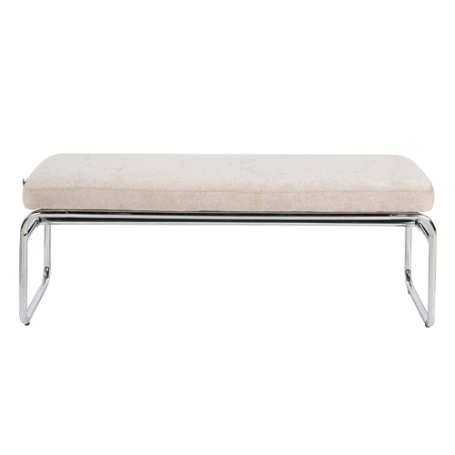 Banc en tissu chenille beige foncé et métal chromé 130 cm - Garett