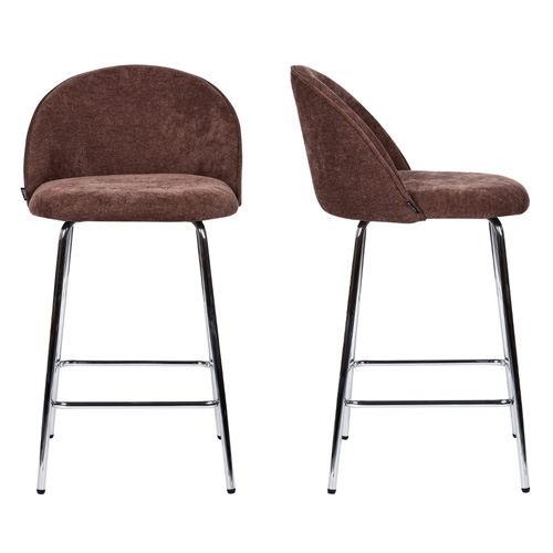 Lot de 2 tabourets de bar en tissu chenille marron, piètement chromé - Alta