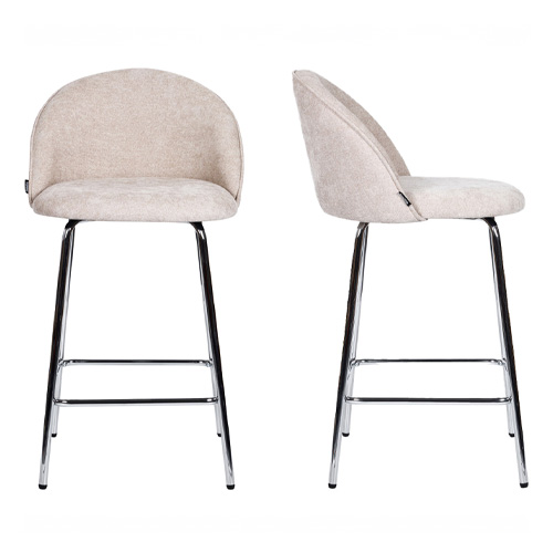 Lot de 2 tabourets de bar en tissu chenille beige foncé, piètement chromé - Alta