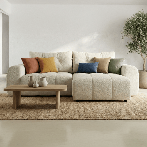 Canapé d'angle réversible convertible 4 places en tissu chenille beige - Alba