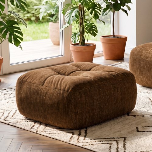 Pouf compressé en tissu chenille marron - Nido