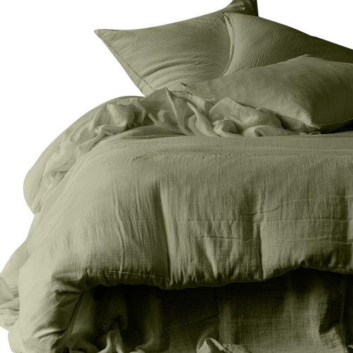 Lot de 2 Taies d'oreiller en gaze de coton lavé kaki 50 x 70 cm - Mykonos