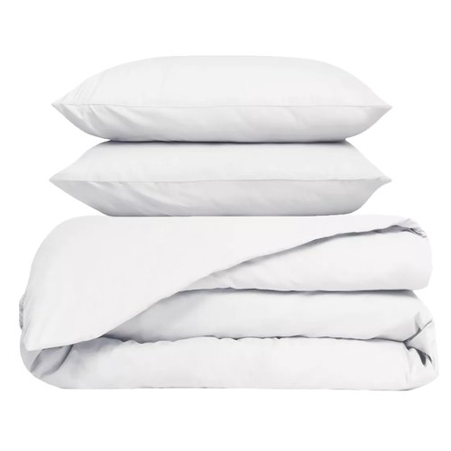 Ensemble Housse de couette & 2 taies d'oreiller en percale de coton blanc 260x240 cm - Venezia
