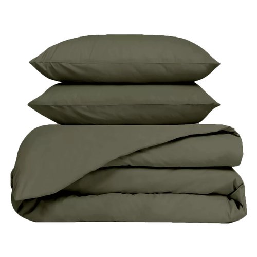 Ensemble Housse de couette & 2 taies d'oreiller en percale de coton kaki 260x240 cm - Venezia