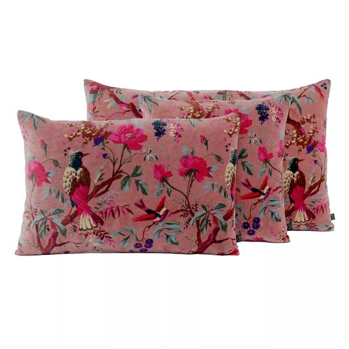 Housse de Coussin bois de rose en Velours Imprimé Oiseaux 45 x 45 cm - Birdy
