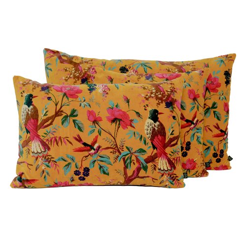 Housse de Coussin chamois en Velours Imprimé Oiseaux 45 x 45 cm - Birdy