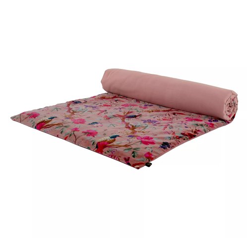 Housse d'Édredon bois de rose en Velours Imprimé Oiseaux 85 x 200 cm - Birdy