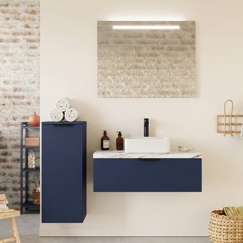 Meuble de salle de bain suspendu vasque à poser 90cm 1 tiroir Marine - Venice